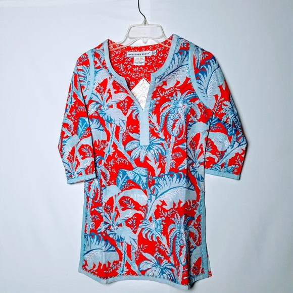 GRETCHEN SCOTT NWT WOMENS TUNIC TOP SMALL Red Blue - Picture 3 of 8